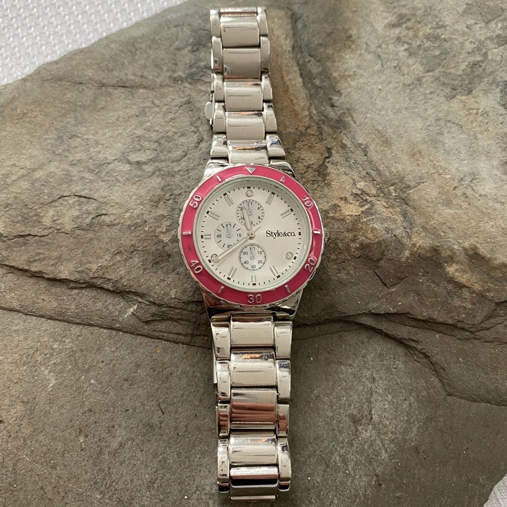 Style&co Silver Watch with Pink Accent